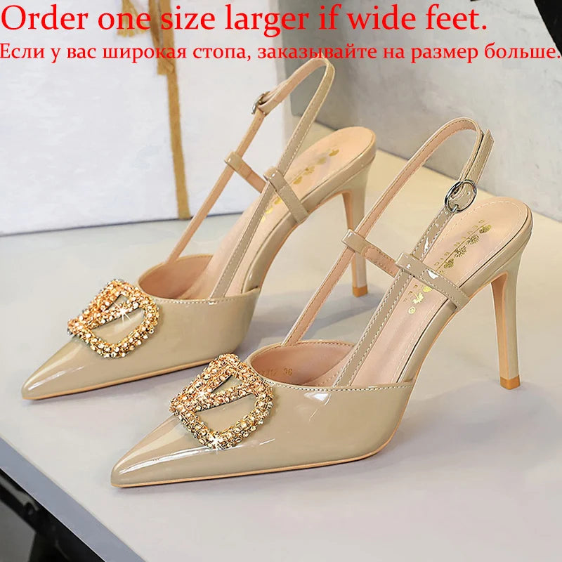 Women's 9cm High Heel Metal Decoration Back Strap Sandals