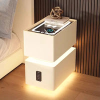 Wooden Bedside Table with Wireless Charging, Sensor Light, and 1 Drawer