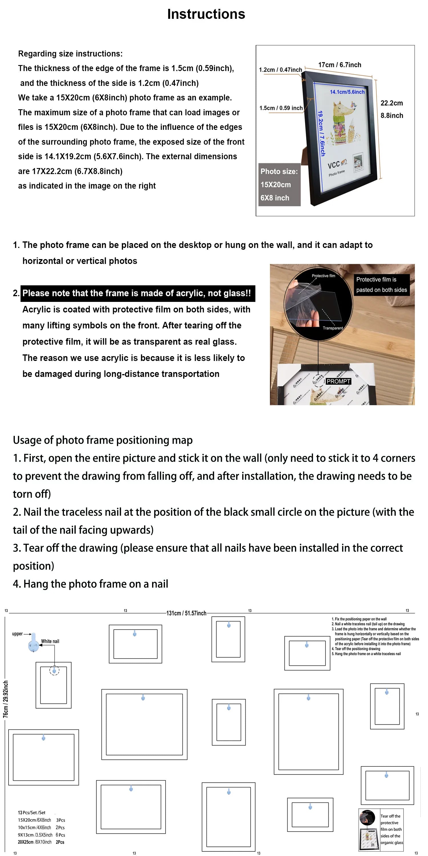 13pcs Wood Picture Frame Set for Wall Home Office Decor Festive Commemorative Gifts - Variety of Sizes for Photos - Buy online at  Vibe In Cart.