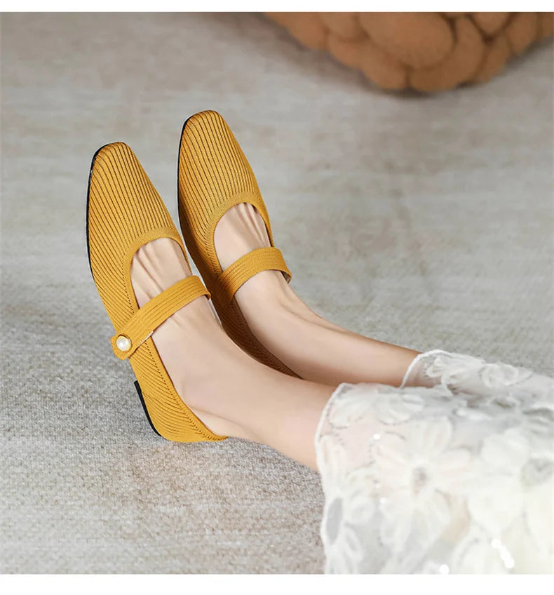 2024 Leisure Weaving Flats Women Ankle Strap Pearl Mary Stretch Fabric Ballerina Knitting Moccasins Mesh Solid Color Shoes - Buy online at  Vibe In Cart.