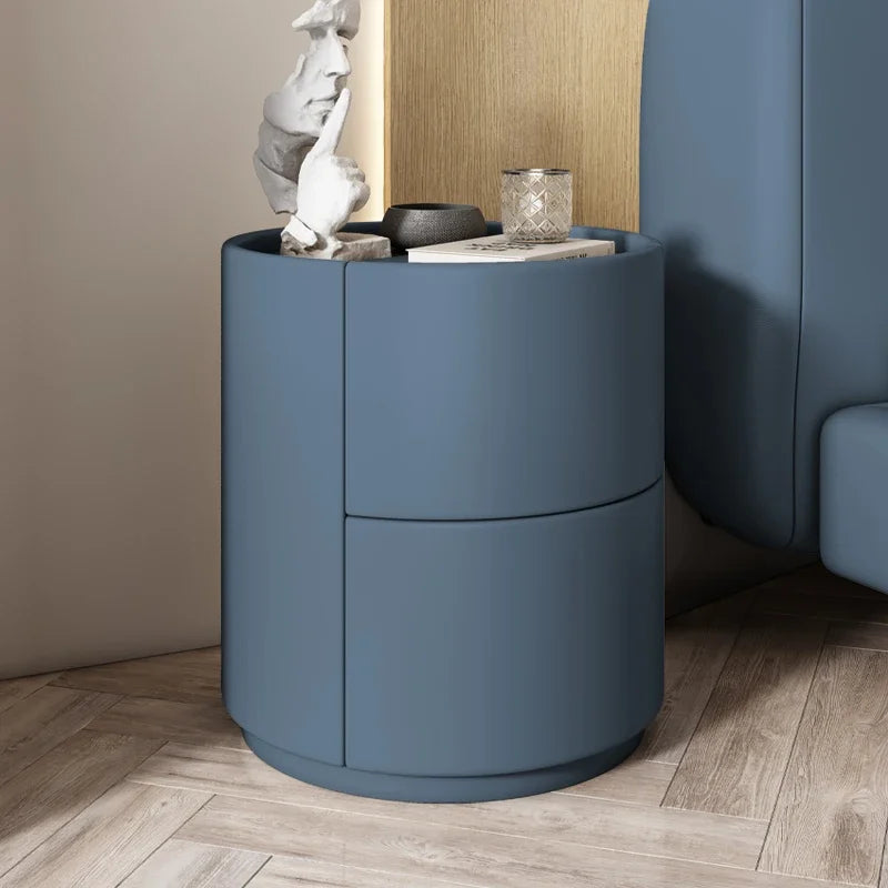 Modern Wooden Round Nightstand with 2 Drawers, 40x40x50cm