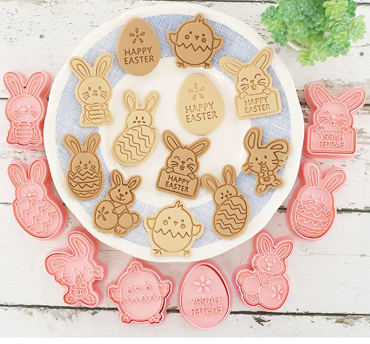 8-Piece Plastic 3D Cookie Cutters Set with Cartoon Designs