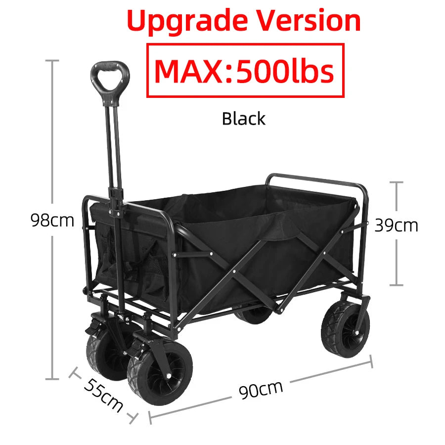 Collapsible Folding Heavy Duty Utility Wagon for Outdoor, Black