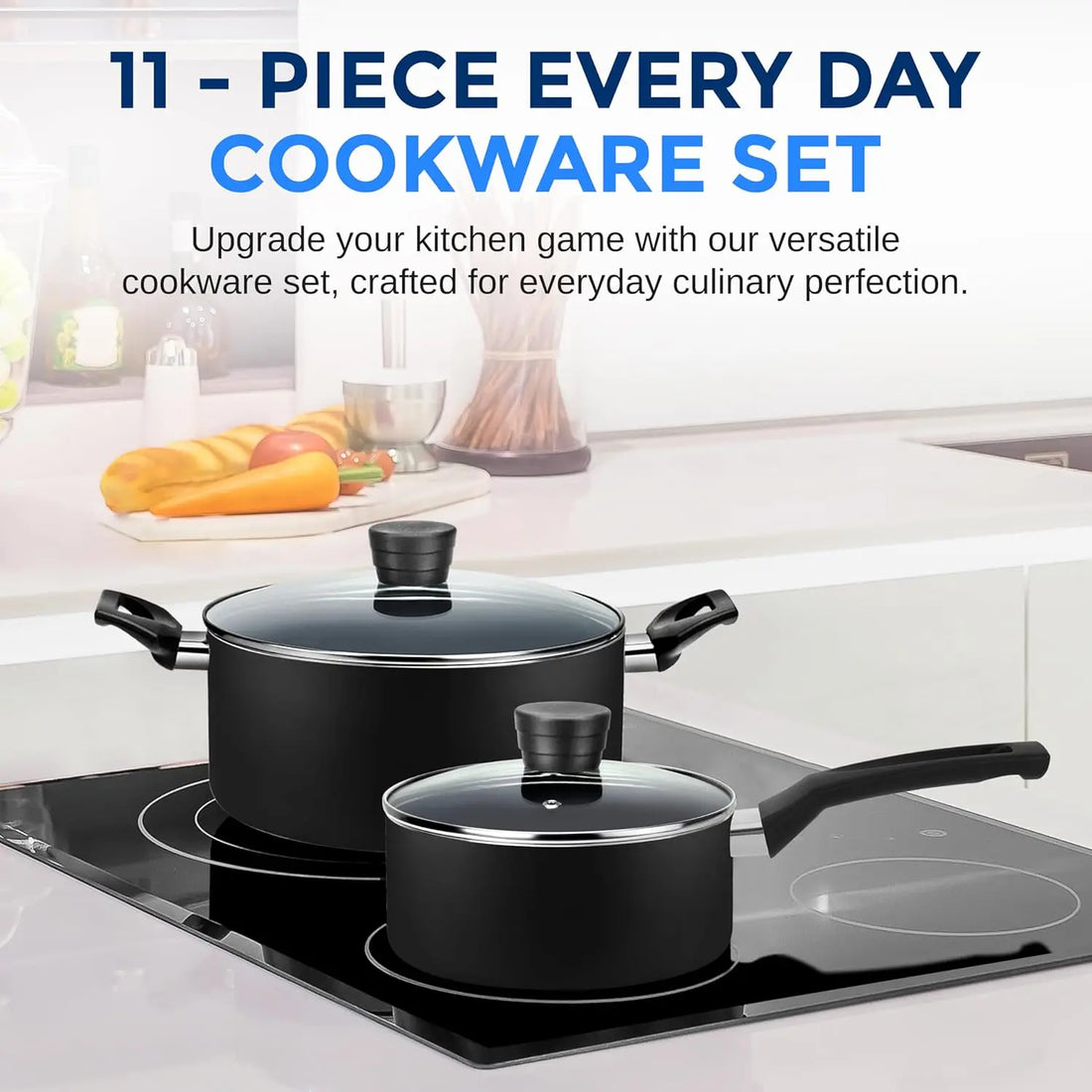 11-Piece Non-Stick Cookware Set with Heat-Resistant Coating, Black, Universal for All Cooktops - Buy online at  Vibe In Cart.