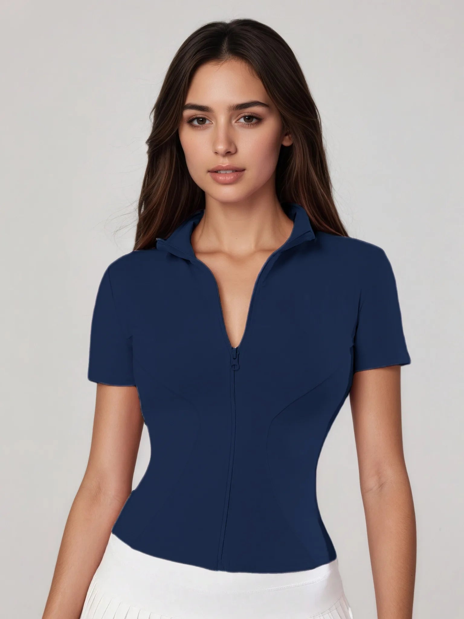 Women's Zip - Up Short - Sleeve Top, Slim - Fit Polo Neck, Elegant for Tennis & Casual Wear - Buy online at  Vibe In Cart.