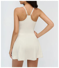 Tennis Dress with Shorts Underneath Women Golf Wear Above Knee Length White Sport Dresses with Shorts Outfit Fitness Workout