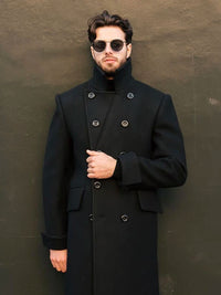 Men's Long Double Breasted Green Overcoat for Autumn and Winter