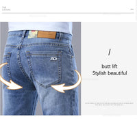 Spring Men's Light Blue Slim Jeans Stylish Casual Stretch Fabric Denim Pants Classic Trousers Smoke Gray - Buy online at  Vibe In Cart.