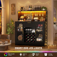 Illuminated Wine & Liquor Cabinet with Rack, Glass Holder, and Storage for Kitchen Buffet - Buy online at  Vibe In Cart.