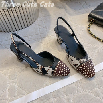 Novelty Horsehair Animal Parints Shallow Sling Back Zapatos Mujer Leopord Almond Shaped Toes Chunky Heels Woman Sandals 34-42 - Buy online at  Vibe In Cart.