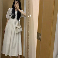 Women's Slim Fit White Midi Cotton Blend Dress, XXL