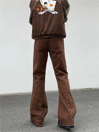 Brown Baggy Flare Jeans for Men Cotton Casual Pants