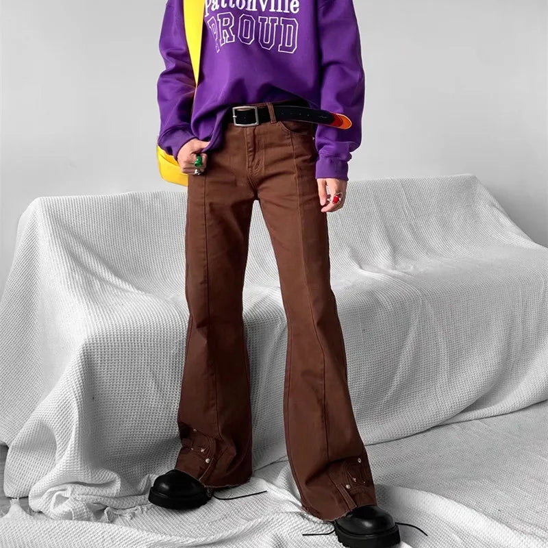 2025 Y2K Fashion Vintage Brown Baggy Flare Jeans Pants For Men High Street Hip Hop Women Casual Cotton Long Trousers Pantalon - Buy online at  Vibe In Cart.