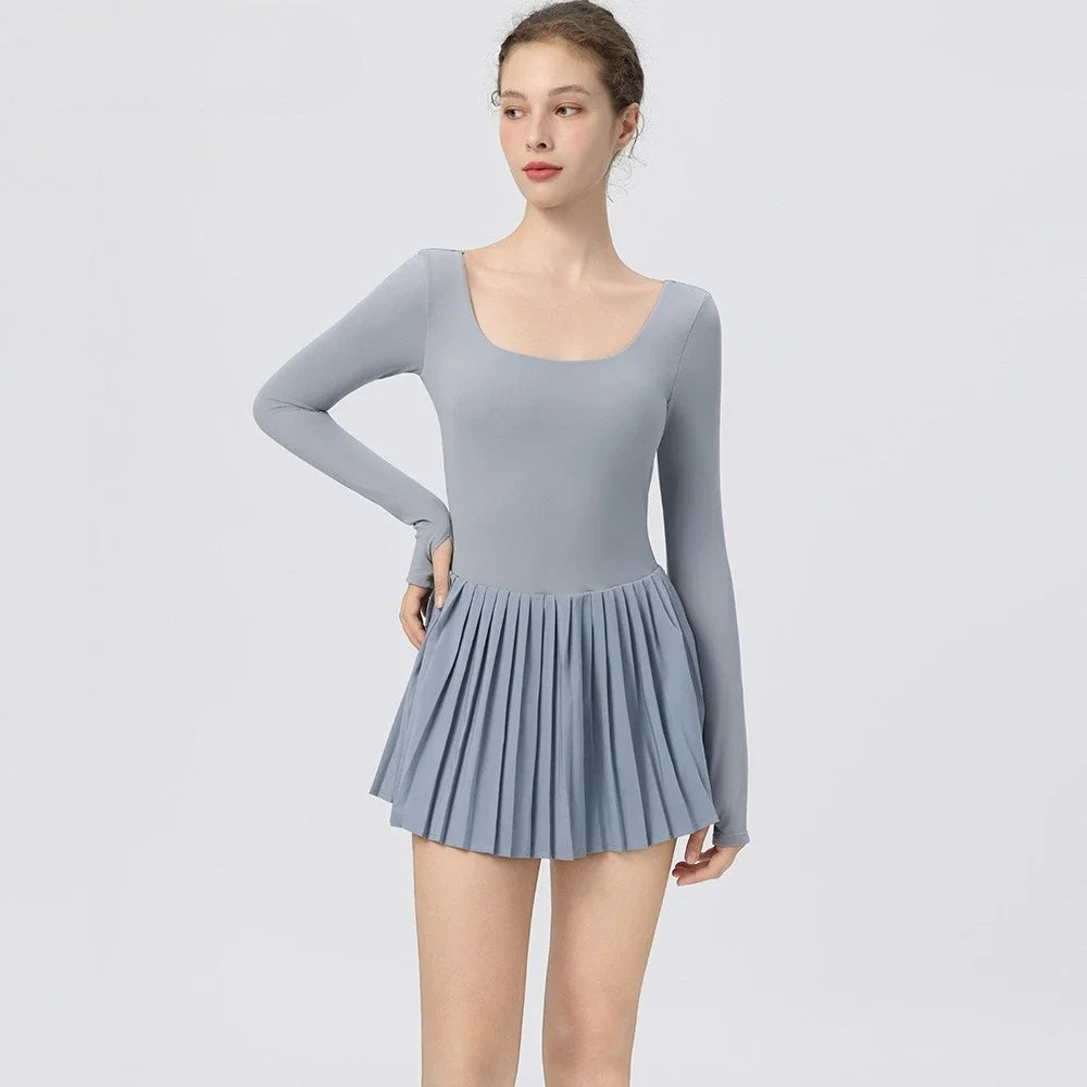 Women's Golf Wear Long Sleeve Suits Lady Zipper Collar Tennis Dress Fitness Yoga Running Quick Dry Skorts Pleated Outdoor Dress