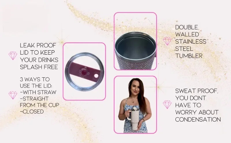 40oz Rhinestone Tumbler Stainless Steel Straw Women Cup Shiny Diamond Travel Car Thermoses Coffee Mug Water Bottle Drinkware - Buy online at  Vibe In Cart.