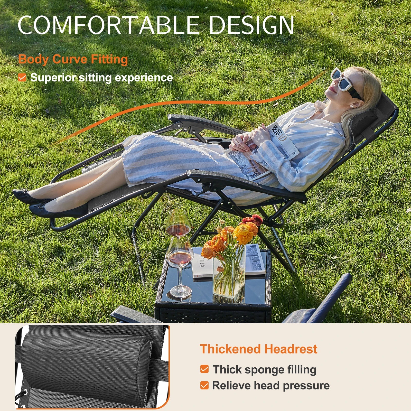 JHK Zero Gravity Set of 2 Portable Recliner Camping Patio Outdoor Garden Lounge Chair with Cup Holder Trays Adjustable Pillow - Buy online at  Vibe In Cart.