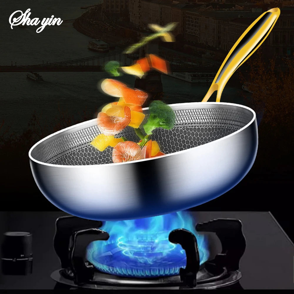 316 Stainless Steel Frying Pan Wok Non-stick Cooking Honeycomb Steak Gas Stove Pot Induction General Saucepan Kitchen Cookware - Buy online at  Vibe In Cart.