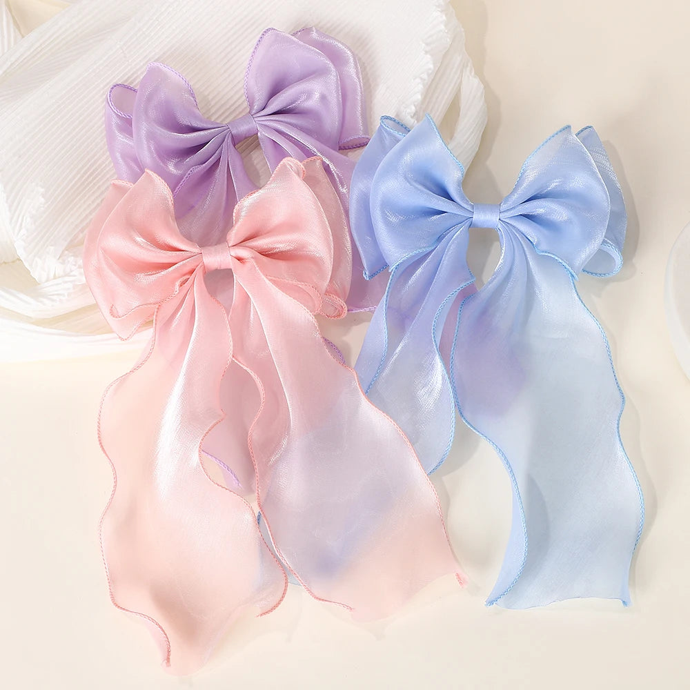 Polyester Chiffon Alloy Hair Barrettes for Girls with Big Bow