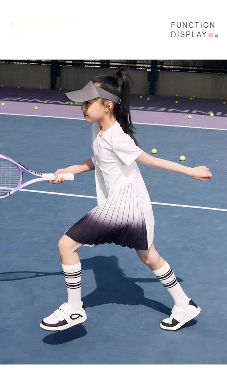 Girls Tennis Dress Kids Cute Golf Outfit School Sports Dresses Children Short Sleeve Workout Athletic Pleated Skirts With Shorts