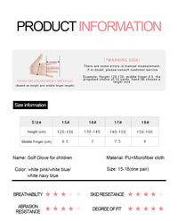 Golf Gloves Children's Golf Gloves Child Boys Girls PU Microfiber Cloth Breathable Non-slip Protection A Pair Kids Velcro Gifts - Buy online at  Vibe In Cart.