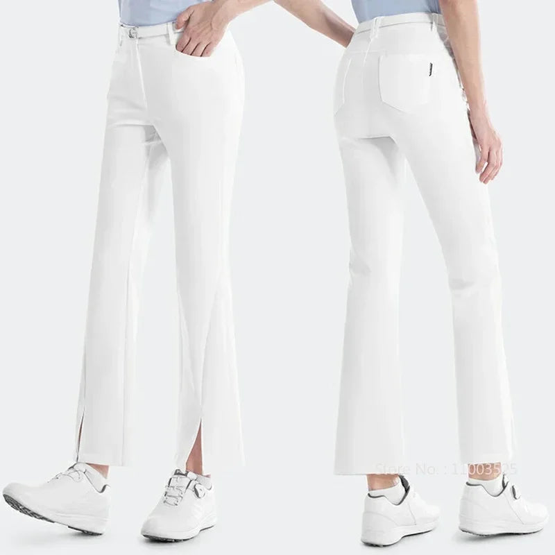 Women's Full Length High Waist Flared Cotton Golf Trousers