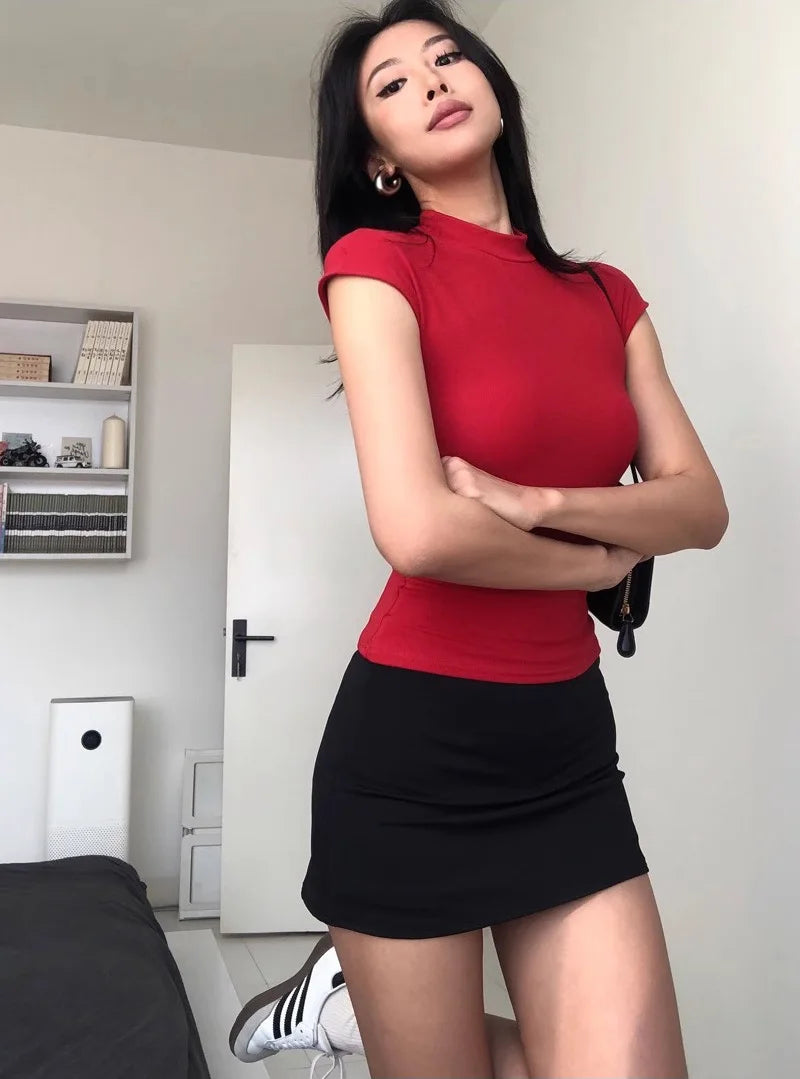 Women Low Rise Mini Skirt With Take The Short Cut Detail Slim Fit Mini Skort