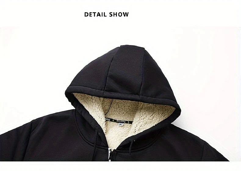 Winter Lambswool Zipper Hoodies Thicken Warm Jackets Long Sleeve Sweatshirts Casual Sports Fleece Black Coats Hooded Men Coat To - Buy online at  Vibe In Cart.