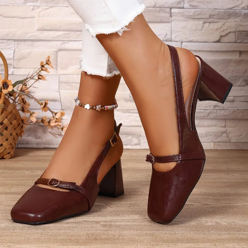 2026 New Spring Summer Thick High Heel Women Sandals Fashion Square Toe Singbacks Mules Shoes Ladies Elegant Dress Pumps - Buy online at  Vibe In Cart.
