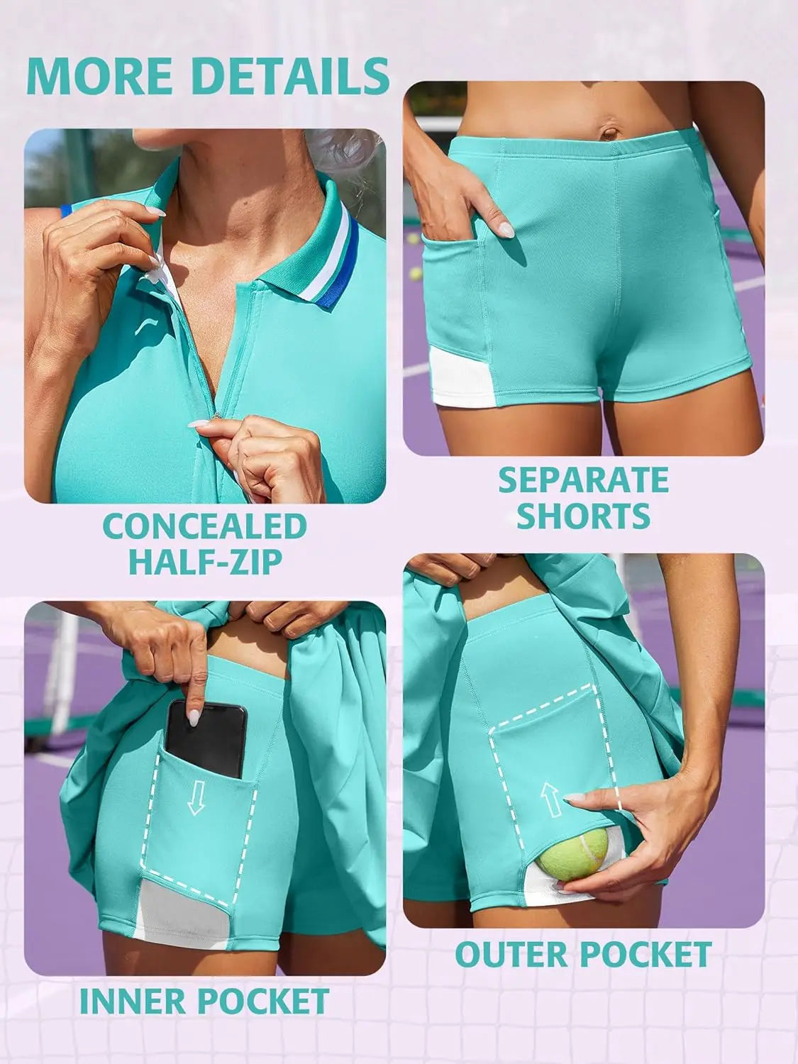 Anfilia Women Tennis Dress Polo Half Zipper Pleated with Built in Bra Separate Shorts One-Piece Slim Fit with Pockets Golf Dress - Buy online at  Vibe In Cart.