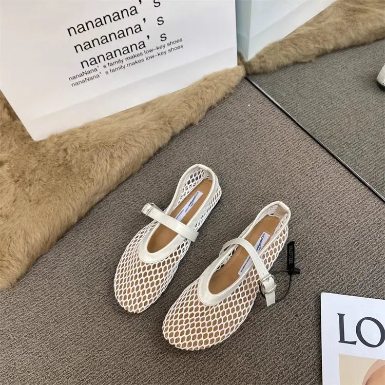 2025 New Hollow Mesh Women's Flat Ballet Shoes - Casual Fashion Versatile Breathable Fishnet Sandals - Buy online at  Vibe In Cart.