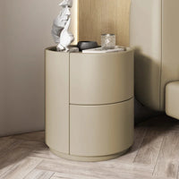 Modern Wooden Round Nightstand with 2 Drawers, 40x40x50cm