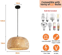 Bamboo Lantern 30cm Pendant Lamp Natural Rattan Wicker E27 LED Chandeliers Hand-Woven Lampshades Lighting Fixture Hanging Light - Buy online at  Vibe In Cart.