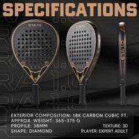 AMASPORT 18K Carbon Cubic Padel Racket Diamond Shape with 3D-Textured Surface Smarter System for Enhanced Control Padel Racquet - Buy online at  Vibe In Cart.