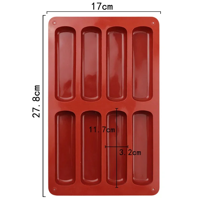 8 Cavity Silicone Cake Mold 3D Long Strip Silione Molds Mousse Cake Silicone Baking Molds French Dessert Chocolate Mold Bakeware - Buy online at  Vibe In Cart.