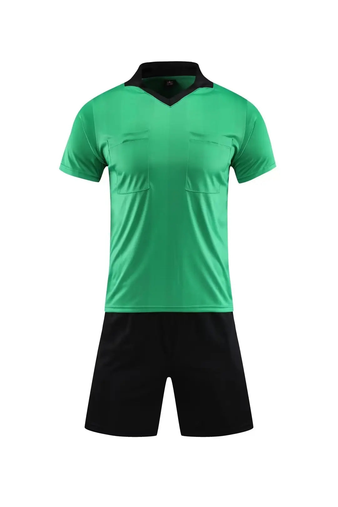Men's Polyester Soccer Referee Uniform Set with Jersey and Shorts