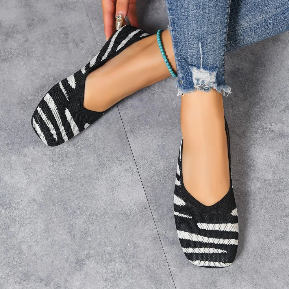 New 2026 Spring/autumn Square Toe Flat Office Boat Solid Color Knitted Slip on Shoes Casual Ballet Flats Shoes Women Loafers - Buy online at  Vibe In Cart.