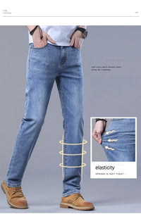 Spring Men's Light Blue Slim Jeans Stylish Casual Stretch Fabric Denim Pants Classic Trousers Smoke Gray - Buy online at  Vibe In Cart.