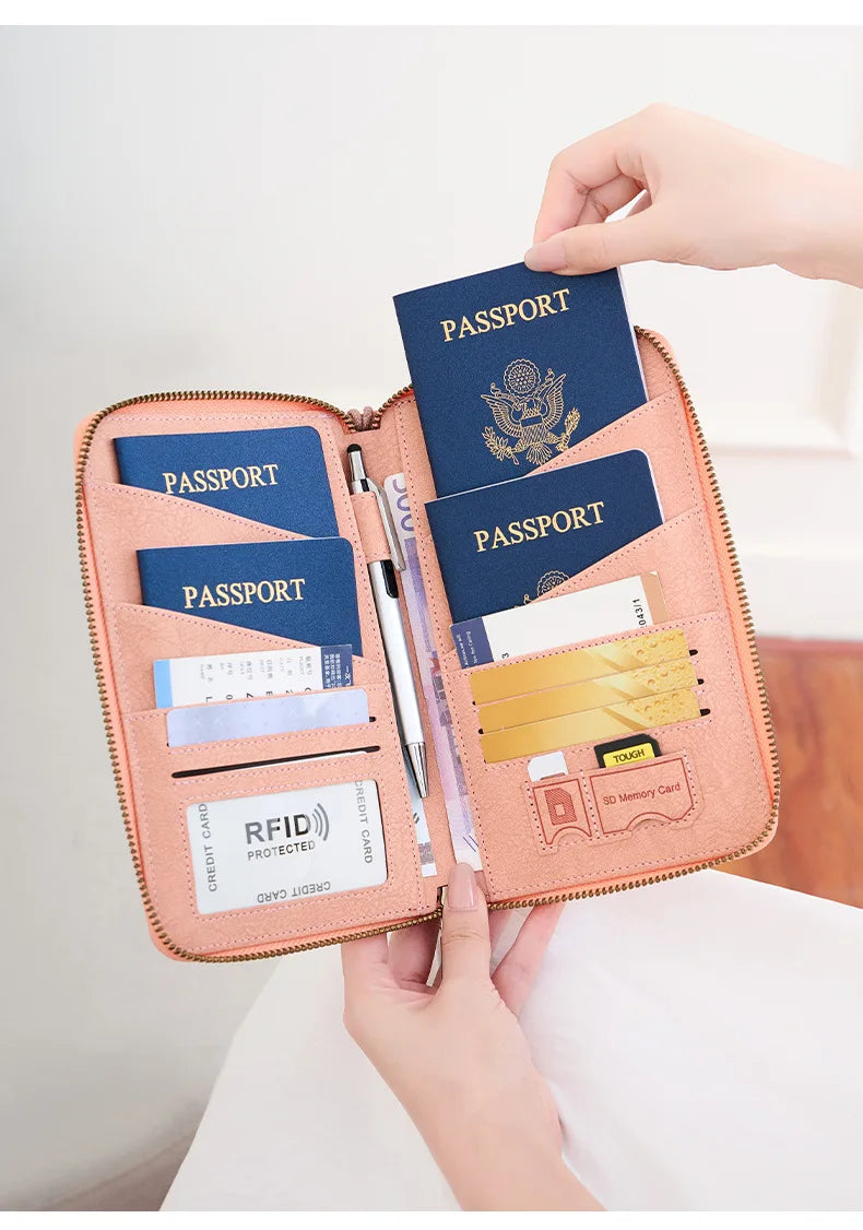 RFID Blocking Polyurethane Passport Holder with Zipper