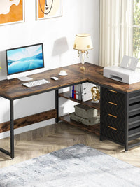 Tribesigns L Shaped Computer Desk with Storage Drawers, 59 inch Corner Desk with Shelves, Reversible L-Shaped Office Desk Study - Buy online at  Vibe In Cart.