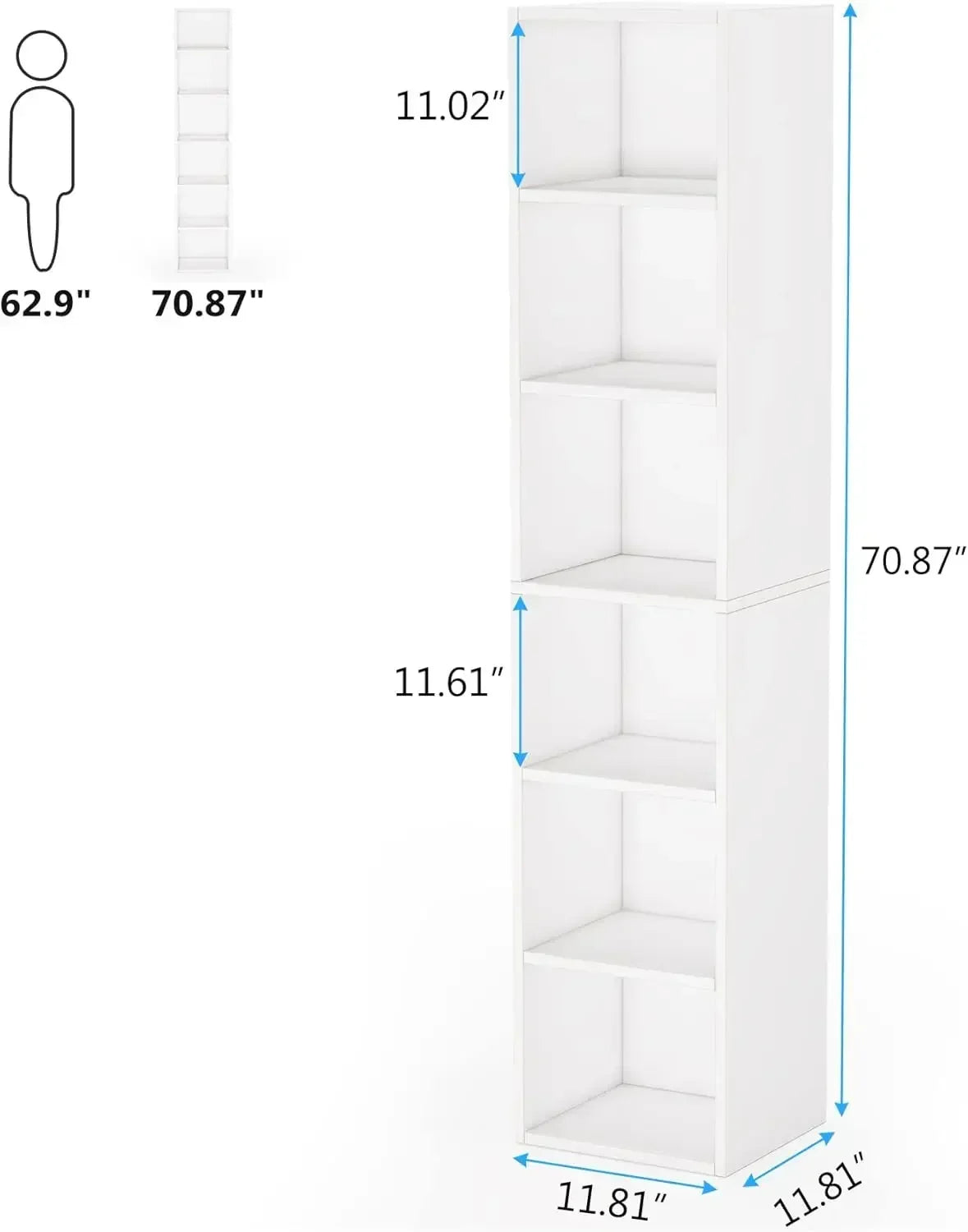 new70.9 Inch Tall Narrow Bookcase, Modern White Corner Bookcase with Storage, 6 Tier Cube Display Shelves for Home Office - Buy online at  Vibe In Cart.