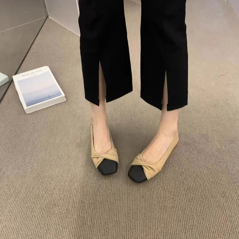 2025 New Round Bow Comfortable Casual Flat Bottomed Shallow Mouth Women's Single Shoes Silk Color Blocked Women's Single Shoes - Buy online at  Vibe In Cart.