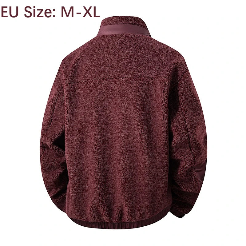 Men's European Size Sherpa Lined Stand Collar Winter Jacket with Thickened Fleece for Outdoor Casual Wear  Street Style Fashion - Buy online at  Vibe In Cart.