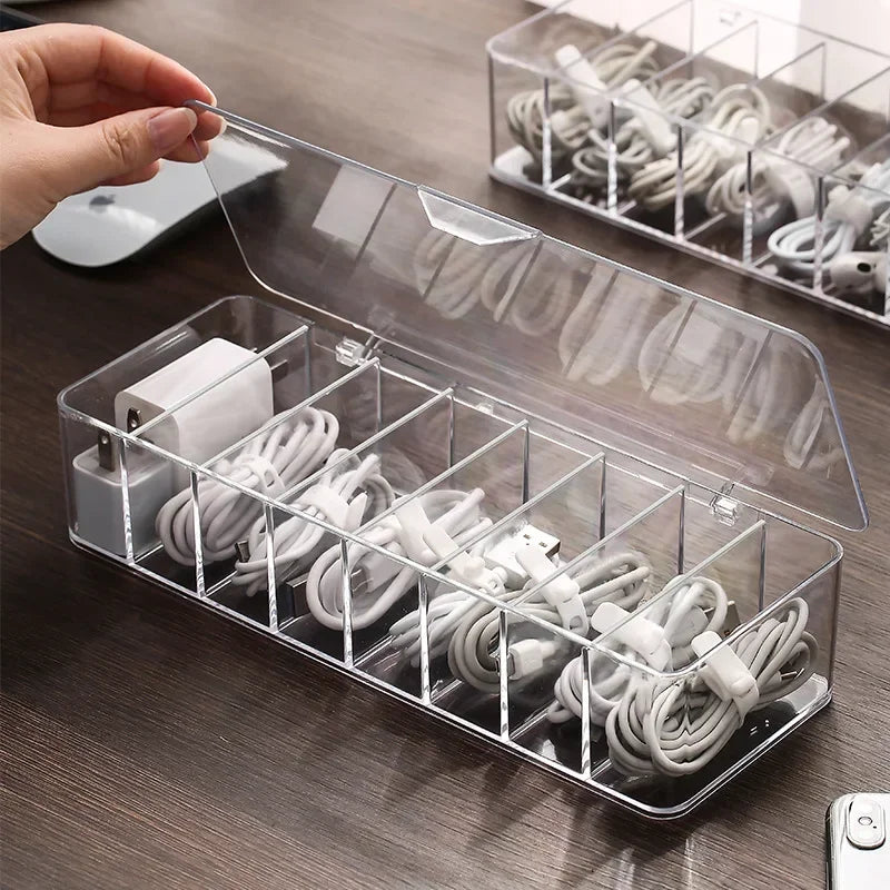 Transparent Plastic Storage Box for Data Cables with Divided Grids