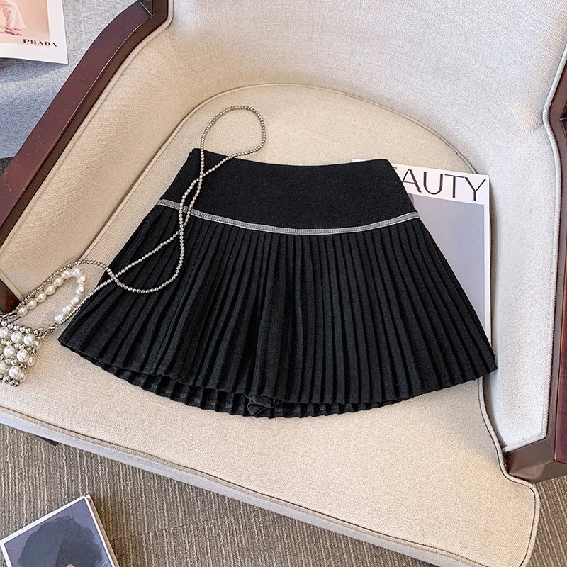 Plaid Pleated Mini Skirt Thick Wool Short Skirt High Waist Box-pleat Miniskirt for Women Teen-girl Preppy Style Outfit - Buy online at  Vibe In Cart.