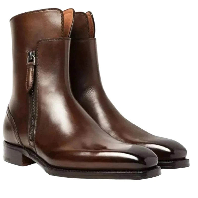 Men Boots New Handmade Dark Brown Pu Leather Ankle Zipper Dress Office Boots for Men - Buy online at  Vibe In Cart.