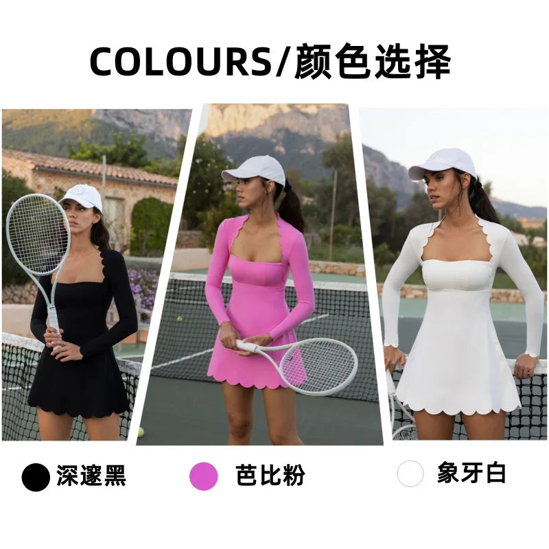 FUBEIKE Tennis Clothes Women's Long Sleeve Wave Lace Golf Wear Tennis Skirt Breathable Quick-Drying Yoga One-Piece Dress - Buy online at  Vibe In Cart.