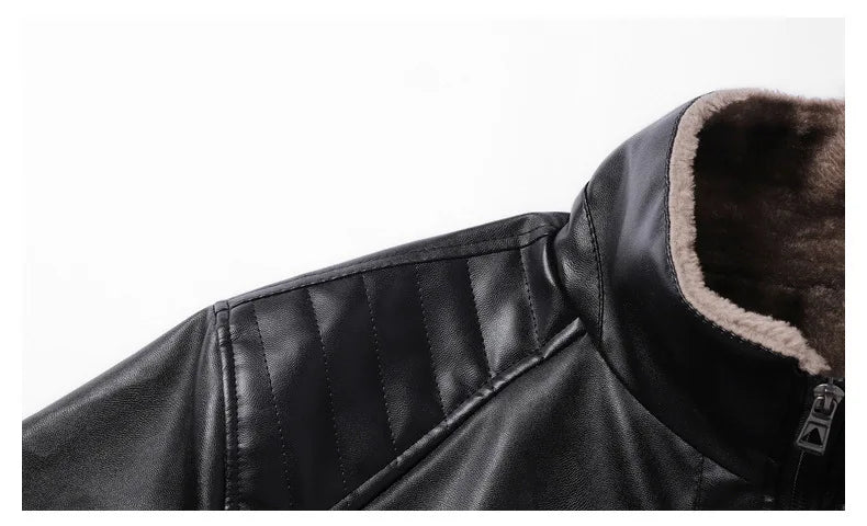 Autumn Winter Men Leather Jacket Vintage Thicken Fleece Turn Down Collar Male Coat Long Sleeve Business Casual Male Outerwear - Buy online at  Vibe In Cart.