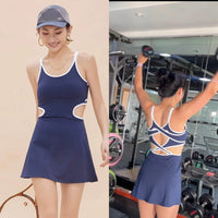 Women's Slim Fit Sleeveless Tennis Dress in Nylon Elastane with Chest Pads
