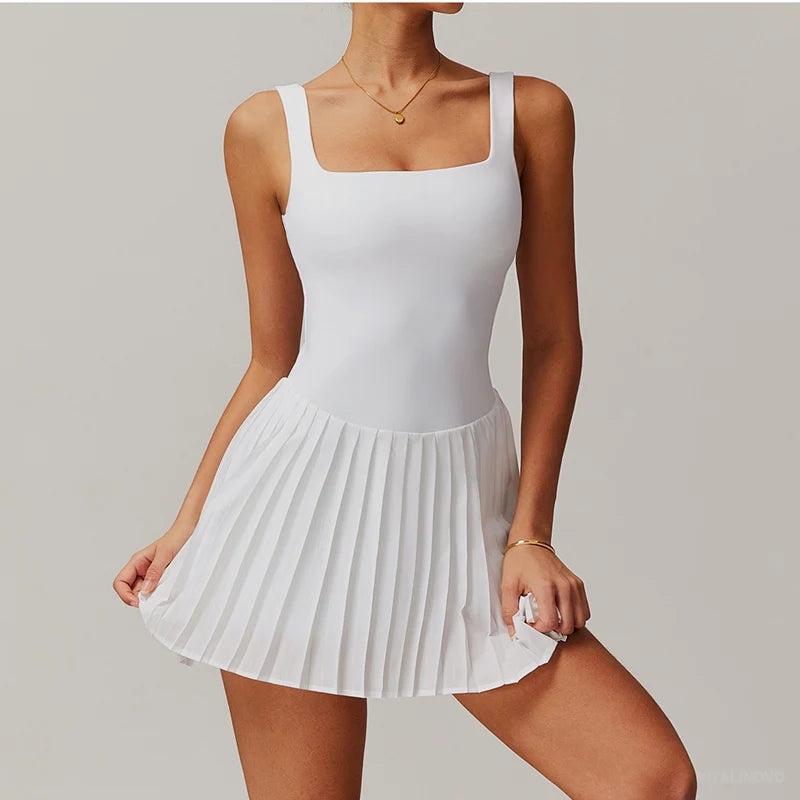 VITALINOVO Workout Tennis Dress with Built in Shorts Square Neck Padded Workout Dress with Pockets Golf Athletic Mini Dresses - Buy online at  Vibe In Cart.