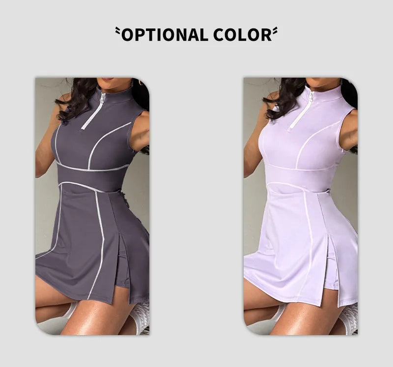 Women Tennis Dress Summer Outdoor Running Suit Lapel Collar Zipper Golf Dress Female Sleeveless Breathable Yoga Skirts - Buy online at  Vibe In Cart.